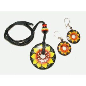 Peruvian Ceramic Earring & Pendant Set - Sun - NEW